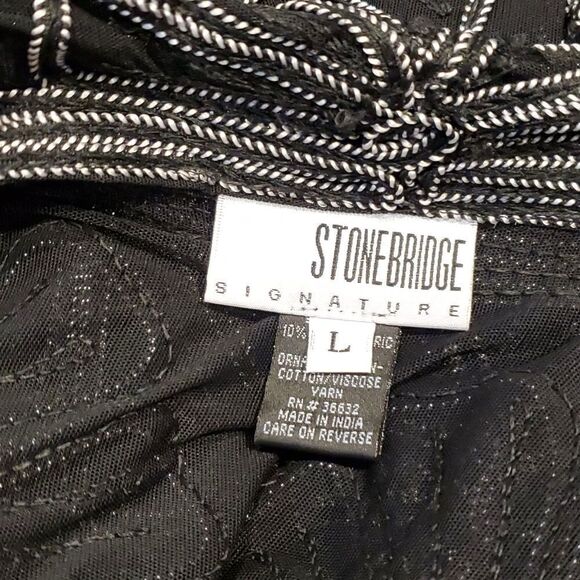 Stonebridge Signature L Black White Floral Weave ZipUp Sheer Cardigan Blouse 524 - Picture 8 of 9